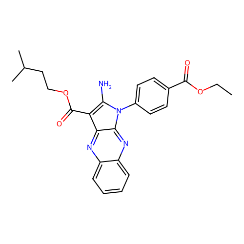 3-methylbutyl 2-amino-1-(4-ethoxycarbonylphenyl)pyrrolo[3,2-b]quinoxaline-3-carboxylate structure
