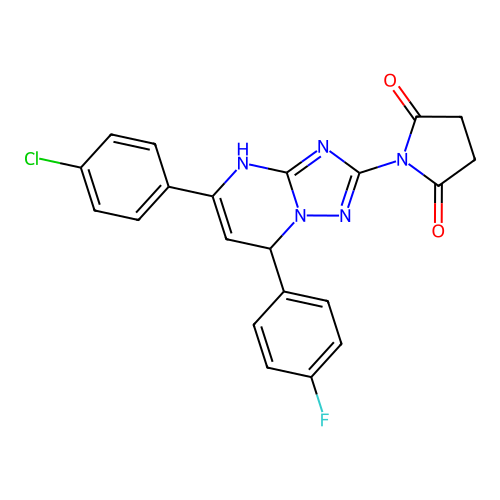 1-(5-(4-chlorophenyl)-7-(4-fluorophenyl)-4,7-dihydro-[1,2,4]triazolo[1,5-a]pyrimidin-2-yl)pyrrolidine-2,5-dione structure