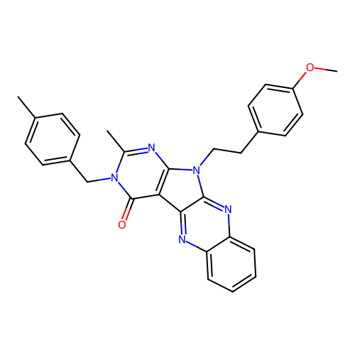 11-(4-methoxyphenethyl)-2-methyl-3-(4-methylbenzyl)-3H-pyrimido[5',4':4,5]pyrrolo[2,3-b]quinoxalin-4(11H)-one structure