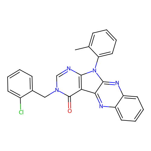 3-(2-chlorobenzyl)-11-(o-tolyl)-3H-pyrimido[5',4':4,5]pyrrolo[2,3-b]quinoxalin-4(11H)-one structure