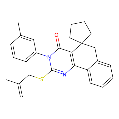 2-((2-methylallyl)thio)-3-(m-tolyl)-3H-spiro[benzo[h]quinazoline-5,1'-cyclopentan]-4(6H)-one structure