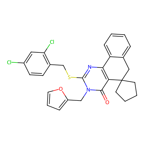2-((2,4-dichlorobenzyl)thio)-3-(furan-2-ylmethyl)-3H-spiro[benzo[h]quinazoline-5,1'-cyclopentan]-4(6H)-one structure
