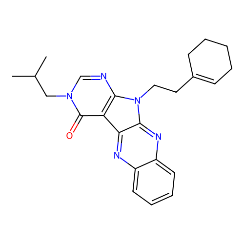 11-(2-(cyclohex-1-en-1-yl)ethyl)-3-isobutyl-3H-pyrimido[5',4':4,5]pyrrolo[2,3-b]quinoxalin-4(11H)-one structure
