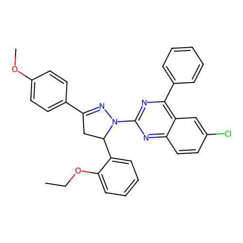 6-chloro-2-(5-(2-ethoxyphenyl)-3-(4-methoxyphenyl)-4,5-dihydro-1H-pyrazol-1-yl)-4-phenylquinazoline structure