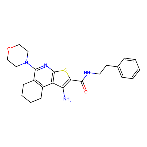 1-amino-5-(4-morpholinyl)-N-(2-phenylethyl)-6,7,8,9-tetrahydrothieno[2,3-c]isoquinoline-2-carboxamide structure