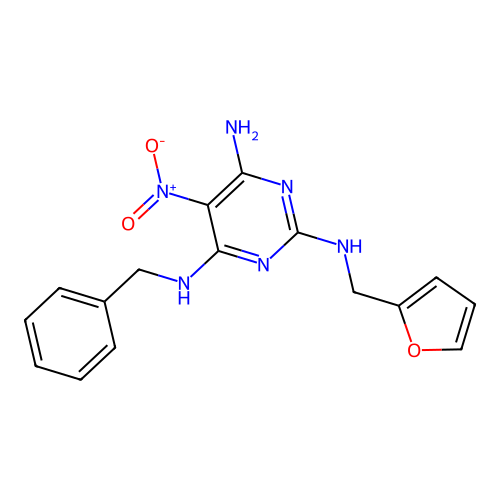 {6-Amino-2-[(2-furylmethyl)amino]-5-nitropyrimidin-4-yl}benzylamine structure