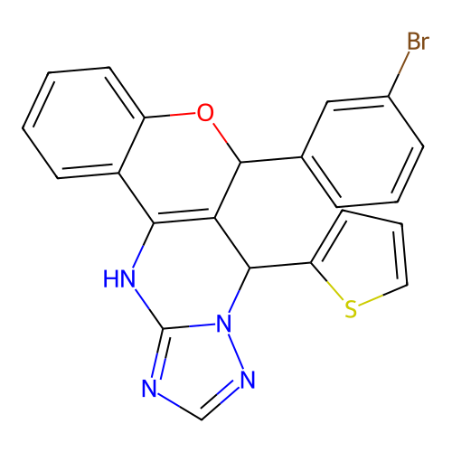 6-(3-bromophenyl)-7-(thiophen-2-yl)-7,12-dihydro-6H-chromeno[4,3-d][1,2,4]triazolo[1,5-a]pyrimidine structure