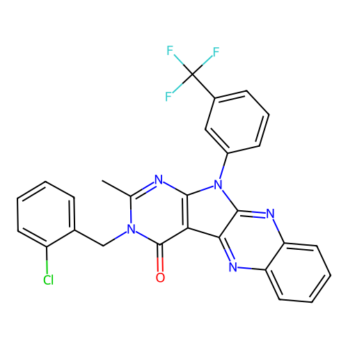 3-(2-chlorobenzyl)-2-methyl-11-(3-(trifluoromethyl)phenyl)-3H-pyrimido[5',4':4,5]pyrrolo[2,3-b]quinoxalin-4(11H)-one structure