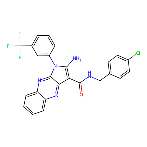 2-amino-N-(4-chlorobenzyl)-1-(3-(trifluoromethyl)phenyl)-1H-pyrrolo[2,3-b]quinoxaline-3-carboxamide structure