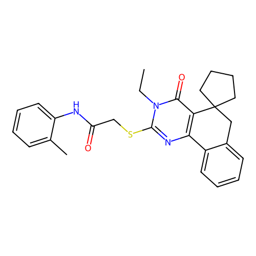 2-((3-ethyl-4-oxo-4,6-dihydro-3H-spiro[benzo[h]quinazoline-5,1'-cyclopentan]-2-yl)thio)-N-(o-tolyl)acetamide structure