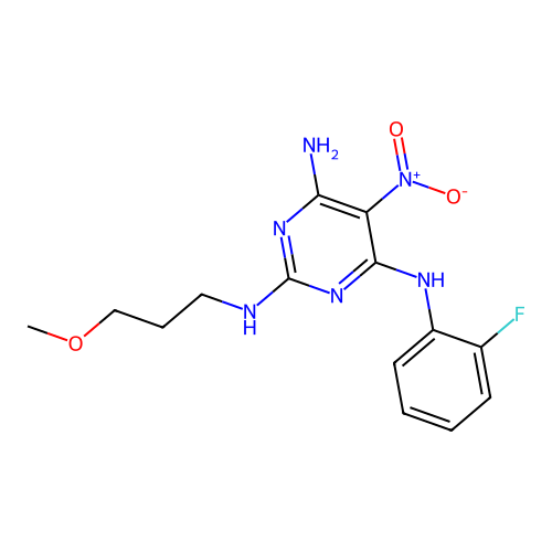 N~4~-(2-fluorophenyl)-N~2~-(3-methoxypropyl)-5-nitropyrimidine-2,4,6-triamine structure