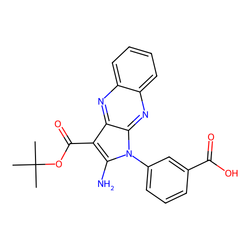 3-(2-amino-3-(tert-butoxycarbonyl)-1H-pyrrolo[2,3-b]quinoxalin-1-yl)benzoic acid structure