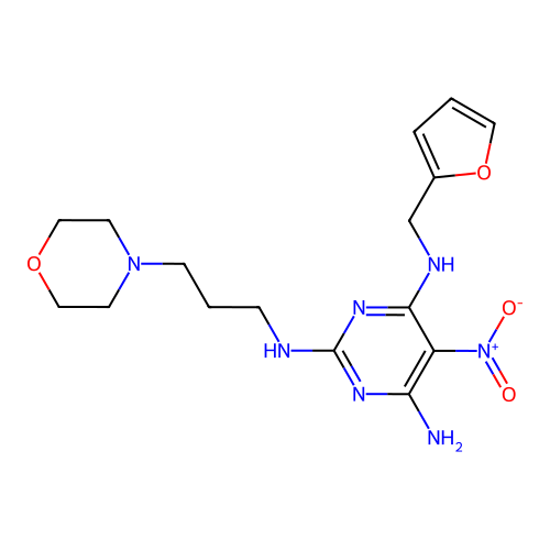 N4-(furan-2-ylmethyl)-N2-(3-morpholinopropyl)-5-nitropyrimidine-2,4,6-triamine structure