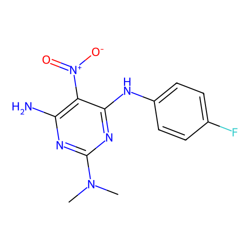{4-Amino-6-[(4-fluorophenyl)amino]-5-nitropyrimidin-2-yl}dimethylamine structure