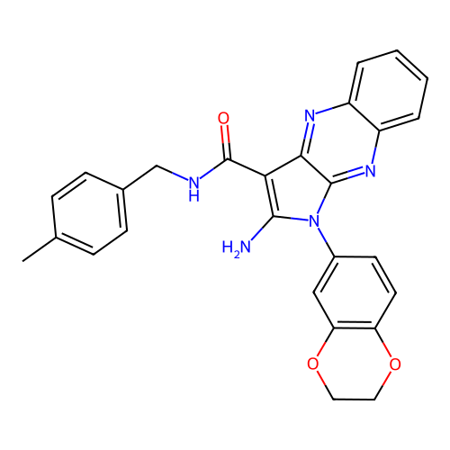 2-amino-1-(2,3-dihydro-1,4-benzodioxin-6-yl)-N-(4-methylbenzyl)-1H-pyrrolo[2,3-b]quinoxaline-3-carboxamide structure