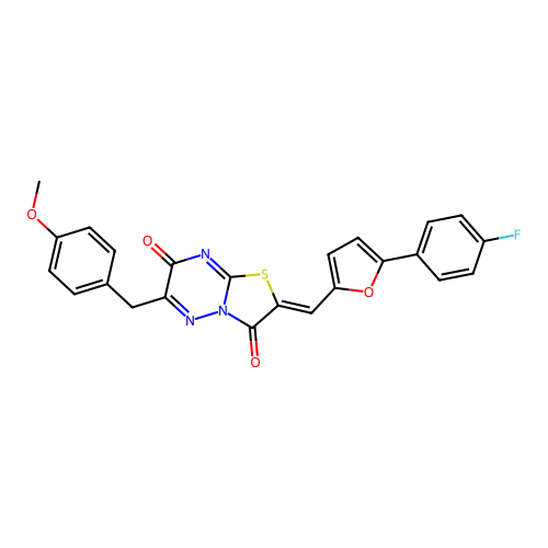(2Z)-2-[[5-(4-fluorophenyl)furan-2-yl]methylidene]-6-[(4-methoxyphenyl)methyl]-[1,3]thiazolo[3,2-b][1,2,4]triazine-3,7-dione structure