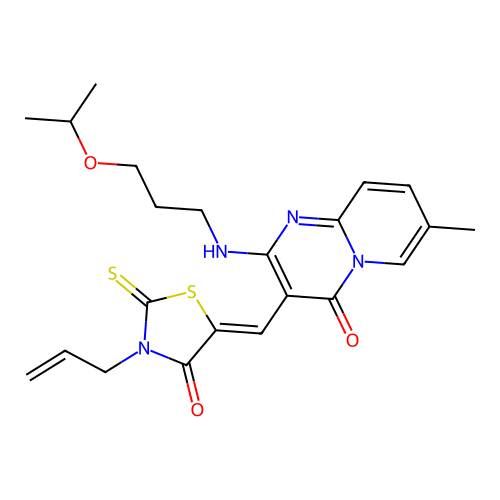 (Z)-3-allyl-5-((2-((3-isopropoxypropyl)amino)-7-methyl-4-oxo-4H-pyrido[1,2-a]pyrimidin-3-yl)methylene)-2-thioxothiazolidin-4-one structure