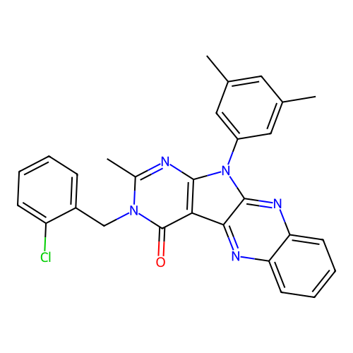 3-(2-chlorobenzyl)-11-(3,5-dimethylphenyl)-2-methyl-3H-pyrimido[5',4':4,5]pyrrolo[2,3-b]quinoxalin-4(11H)-one structure