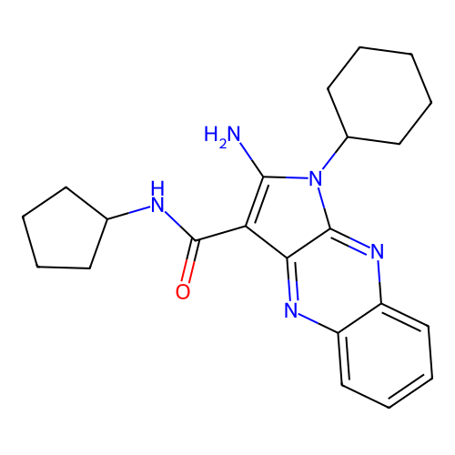 2-amino-1-cyclohexyl-N-cyclopentyl-1H-pyrrolo[2,3-b]quinoxaline-3-carboxamide structure