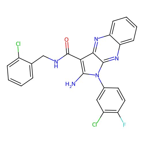 2-amino-1-(3-chloro-4-fluorophenyl)-N-(2-chlorobenzyl)-1H-pyrrolo[2,3-b]quinoxaline-3-carboxamide structure