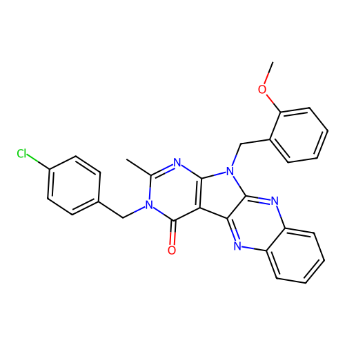 3-(4-chlorobenzyl)-11-(2-methoxybenzyl)-2-methyl-3,11-dihydro-4H-pyrimido[5',4':4,5]pyrrolo[2,3-b]quinoxalin-4-one structure