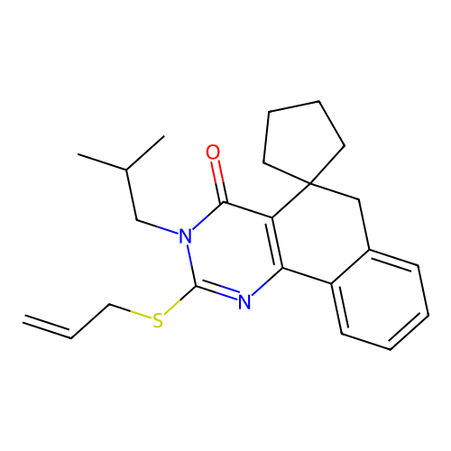 2-(allylthio)-3-isobutyl-3H-spiro[benzo[h]quinazoline-5,1'-cyclopentan]-4(6H)-one structure