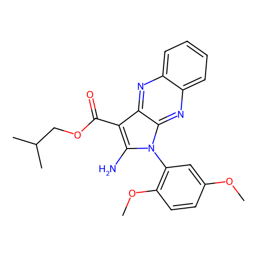 2-methylpropyl 2-amino-1-(2,5-dimethoxyphenyl)-1H-pyrrolo[2,3-b]quinoxaline-3-carboxylate structure