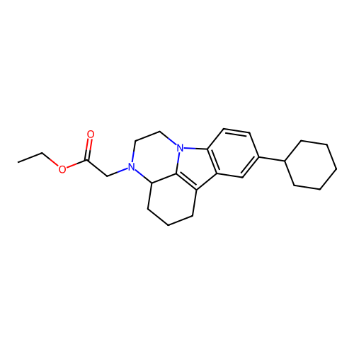 ethyl (8-cyclohexyl-1,2,3a,4,5,6-hexahydro-3H-pyrazino[3,2,1-jk]carbazol-3-yl)acetate structure