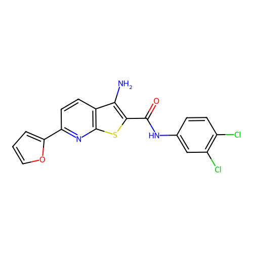 3-amino-N-(3,4-dichlorophenyl)-6-(furan-2-yl)thieno[2,3-b]pyridine-2-carboxamide structure