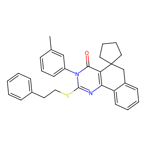 2-(phenethylthio)-3-(m-tolyl)-3H-spiro[benzo[h]quinazoline-5,1'-cyclopentan]-4(6H)-one structure