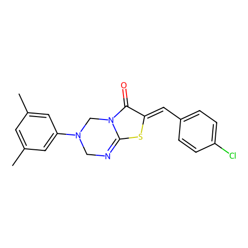 (7Z)-7-(4-chlorobenzylidene)-3-(3,5-dimethylphenyl)-3,4-dihydro-2H-[1,3]thiazolo[3,2-a][1,3,5]triazin-6(7H)-one structure