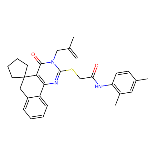 N-(2,4-dimethylphenyl)-2-((3-(2-methylallyl)-4-oxo-4,6-dihydro-3H-spiro[benzo[h]quinazoline-5,1'-cyclopentan]-2-yl)thio)acetamide structure