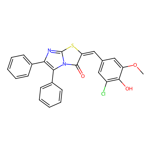 (E)-2-(3-chloro-4-hydroxy-5-methoxybenzylidene)-5,6-diphenylimidazo[2,1-b]thiazol-3(2H)-one structure