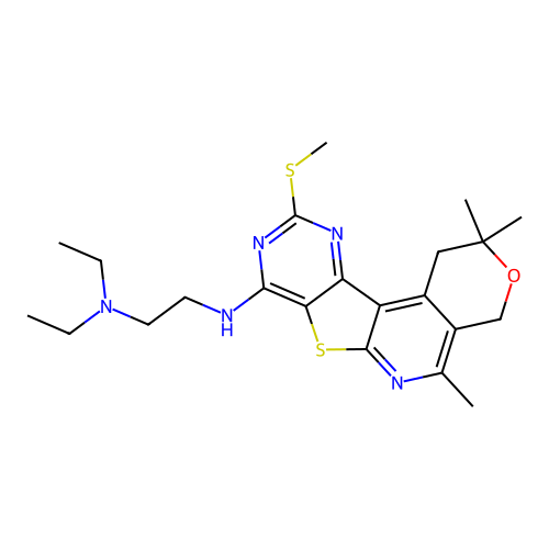 N,N-diethyl-N'-[2,2,5-trimethyl-10-(methylsulfanyl)-1,4-dihydro-2H-pyrano[4'',3'':4',5']pyrido[3',2':4,5]thieno[3,2-d]pyrimidin-8-yl]ethane-1,2-diamine structure