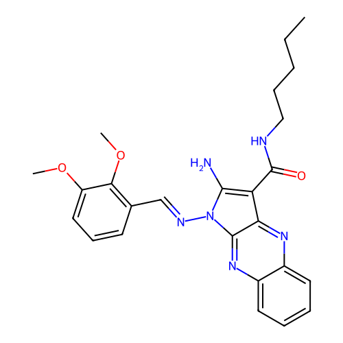 (E)-2-amino-1-((2,3-dimethoxybenzylidene)amino)-N-pentyl-1H-pyrrolo[2,3-b]quinoxaline-3-carboxamide structure