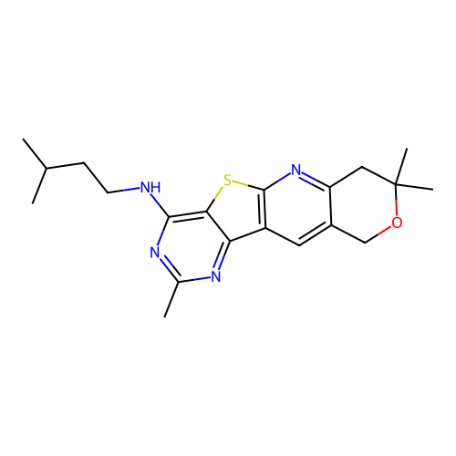 2,8,8-trimethyl-N-(3-methylbutyl)-7,10-dihydro-8H-pyrano[3'',4'':5',6']pyrido[3',2':4,5]thieno[3,2-d]pyrimidin-4-amine structure