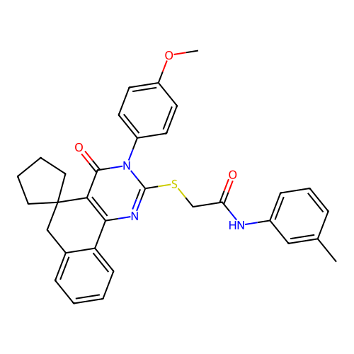 2-((3-(4-methoxyphenyl)-4-oxo-4,6-dihydro-3H-spiro[benzo[h]quinazoline-5,1'-cyclopentan]-2-yl)thio)-N-(m-tolyl)acetamide structure