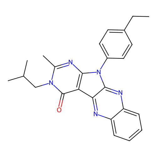 11-(4-ethylphenyl)-3-isobutyl-2-methyl-3H-pyrimido[5',4':4,5]pyrrolo[2,3-b]quinoxalin-4(11H)-one structure