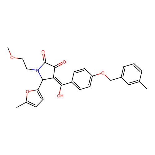 3-hydroxy-1-(2-methoxyethyl)-5-(5-methylfuran-2-yl)-4-{4-[(3-methylphenyl)methoxy]benzoyl}-2,5-dihydro-1H-pyrrol-2-one structure