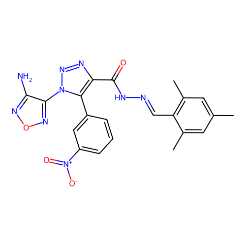 (E)-1-(4-amino-1,2,5-oxadiazol-3-yl)-5-(3-nitrophenyl)-N'-(2,4,6-trimethylbenzylidene)-1H-1,2,3-triazole-4-carbohydrazide structure