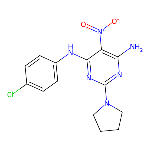 (6-Amino-5-nitro-2-pyrrolidinylpyrimidin-4-yl)(4-chlorophenyl)amine structure