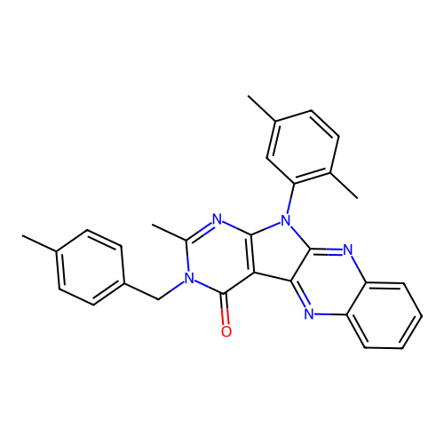 11-(2,5-dimethylphenyl)-2-methyl-3-(4-methylbenzyl)-3H-pyrimido[5',4':4,5]pyrrolo[2,3-b]quinoxalin-4(11H)-one structure