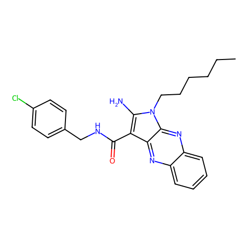 2-amino-N-(4-chlorobenzyl)-1-hexyl-1H-pyrrolo[2,3-b]quinoxaline-3-carboxamide structure