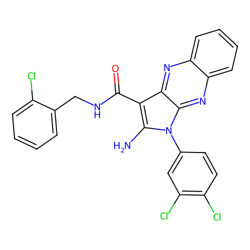 2-amino-N-(2-chlorobenzyl)-1-(3,4-dichlorophenyl)-1H-pyrrolo[2,3-b]quinoxaline-3-carboxamide structure