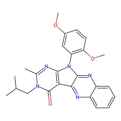 11-(2,5-dimethoxyphenyl)-3-isobutyl-2-methyl-3H-pyrimido[5',4':4,5]pyrrolo[2,3-b]quinoxalin-4(11H)-one structure