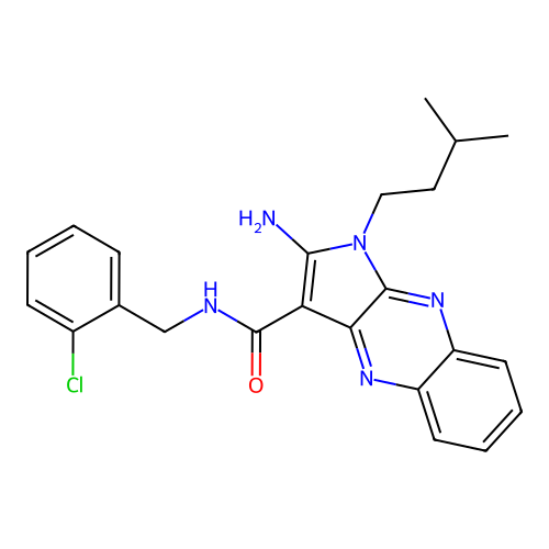 2-amino-N-(2-chlorobenzyl)-1-(3-methylbutyl)-1H-pyrrolo[2,3-b]quinoxaline-3-carboxamide structure