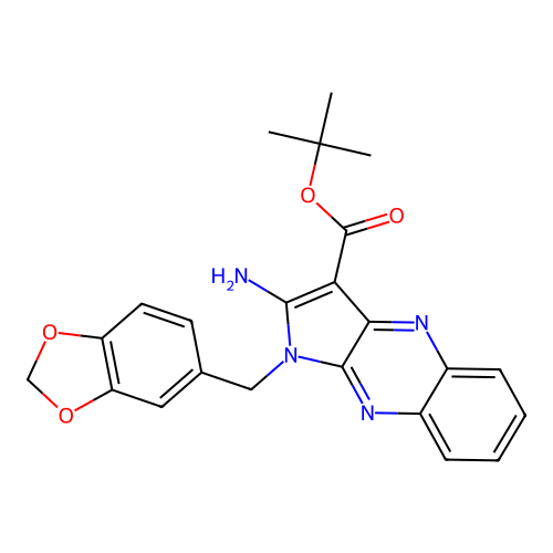tert-butyl 2-amino-1-(1,3-benzodioxol-5-ylmethyl)pyrrolo[3,2-b]quinoxaline-3-carboxylate structure