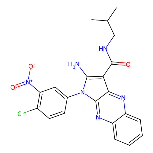 2-amino-1-(4-chloro-3-nitrophenyl)-N-isobutyl-1H-pyrrolo[2,3-b]quinoxaline-3-carboxamide structure