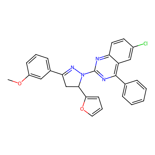6-chloro-2-(5-(furan-2-yl)-3-(3-methoxyphenyl)-4,5-dihydro-1H-pyrazol-1-yl)-4-phenylquinazoline structure