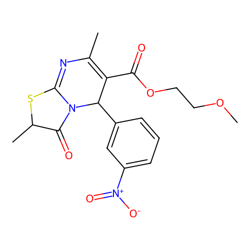 2-methoxyethyl 2,7-dimethyl-5-(3-nitrophenyl)-3-oxo-2,3-dihydro-5H-[1,3]thiazolo[3,2-a]pyrimidine-6-carboxylate structure